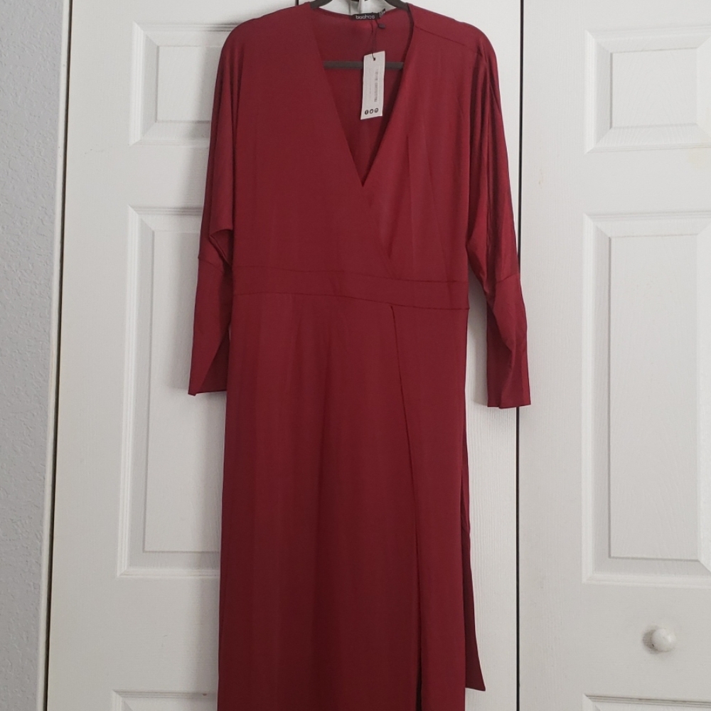 Slinky plunge split maxi dress